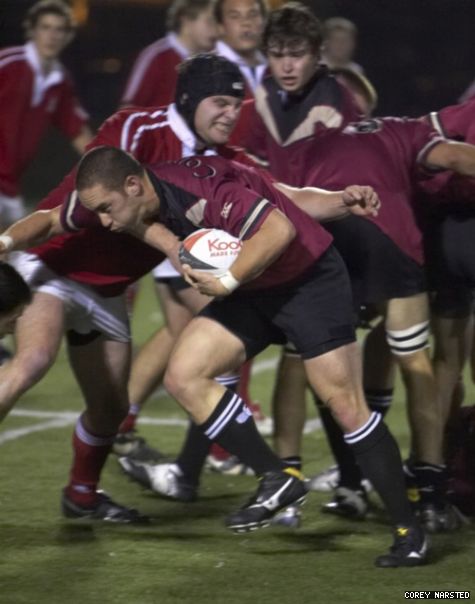 Jason Rhee (foreground) continued to play rugby when he returned to Concordia for his second degree.